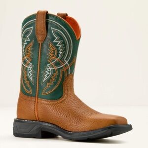 Ariat | Kids Brown Leather Orange/Green Design WorkHog XT Coil Western Boot 3.5
